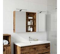 Pyvara Lot de 3 armoires de salle de bain en bois - 120 x 10,5 x 60,5 cm - Montage mural avec miroir bidirectionnel et bande lumineuse LED - Espace de rangement avec étagères et portes pour salle de