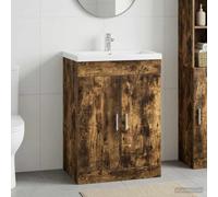Pyvara Meuble bas de salle de bain en chêne fumé 78,5 x 37,5 x 81 cm avec beaucoup d'espace de rangement, porte et compartiment, armoire de salle de bain compacte pour lavabo, organiseur pour