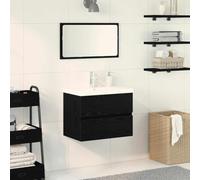 Pyvara Meuble de lavabo noir aspect chêne - En bois - 60 x 39 x 62 cm - Montage mural avec espace de rangement et portes à charnières - Meuble de salle de bain moderne pour invités WC et buanderie