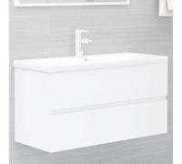 Pyvara Meuble sous lavabo avec lavabo encastrable blanc en bois 90 x 38,5 x 45 cm avec tiroir et bonde push-open pour salle de bain, WC d'invités, buanderie, rangement peu encombrant