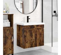 Pyvara Meuble sous lavabo de salle de bain avec lavabo et robinet - Chêne fumé - 61 x 40 x 74,5 cm - Montage mural - Beaucoup d'espace de rangement - Ensemble de meubles de salle de bain modernes pour