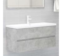 Pyvara Meuble sous lavabo gris béton en bois avec bac encastré en céramique 101 x 39 x 18 cm, 1 tiroir, bonde push-open, robinet inclus, espace de rangement pour salle de bain, WC d'invités