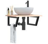 Pyvara Plateau de lavabo en chêne massif avec support en acier, 60 x 50 x 2 cm, charge jusqu'à 100 kg, peu encombrant, pour salle de bain et WC d'invités, idéal comme étagère, organisateur et espace