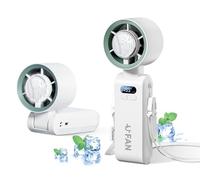 PZCC Mini Portable Fan, Foldable Fan with LED Screen Cooling Function, 1-199 Wind Speeds 5500 mAh Turbo Neck Fans for Outdoor, Camping, Concerts, Offices-Grey (Blanc)