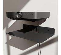 PzewMo Étagère murale flottante en métal pour projecteur, boîtier de câble TV, routeur, haut-parleur, barre de son, appareil photo, jeux, affichage décoratif (noir, 32 x 20,1 cm)