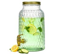 PZL CONCEPT Distributeur Boisson avec Robinet 6 L - Fontaine à Eau et Cocktail - Design Diamant - Bol à Punch - Jarre en Verre pour Limonades - Bonbonne - Bocal pour Fêtes et Anniversaires