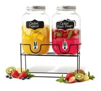 PZL CONCEPT Distributeur Boisson Double avec Robinet 8 L (2x4L) - Fontaine à Eau et Cocktail - Bol à Punch - Jarre en Verre pour Limonades - Bonbonne - Bocal pour vos Fêtes et Anniversaires