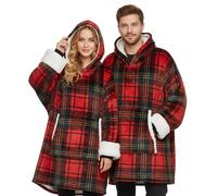 PZL CONCEPT Plaid Pull Sweat à Manche Extra Large, Capuche et Poche - Taille Unique 118 x 85 cm -Homme et Femme - Intérieur Blanc Sherpa