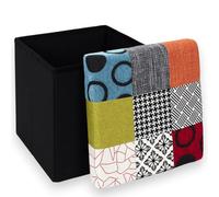 PZL CONCEPT Pouf de Rangement Salon avec Couvercle - Coffre Pliable Carré 38x38x38 cm - Tabouret Repose Pieds et Jambes pour Fauteuil ou Canapé - Cube Ottoman Design Original (Patchwork, Carrée)