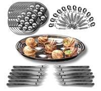 PZL CONCEPT Service à Escargots 12 trous - Assiettes, Pinces et Piques à Escargots en Acier Inoxydable - Coffret Complet d’Ustensiles pour 4, 6, 8 ou 12 personnes (Set 36 pcs)