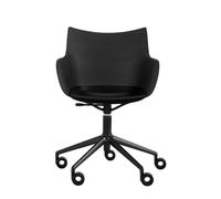 KARTELL chaise avec accoudoirs à roulettes Q/WOOD (Noir, siège noir et base noire - bois palqué, polymère renforcé thermoplastique et acier)