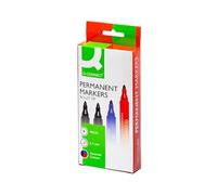 Q-Connect 17848 Marqueur Permanent Pointe Ogive Tracé 3mm Résistante Corps Plastique Pochette Lot de 4 Noir