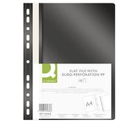 Q-CONNECT KF15662 Lot de 10 classeurs en plastique A4 Noir/Agrafeuse perforée avec bande d'étiquetage/couverture transparente/trous perforés/trous européens