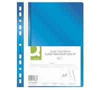 Q-Connect KF15663 Lot de 10 chemises en plastique A4 avec bandes d'inscription, rabat transparent, perforées et perforées