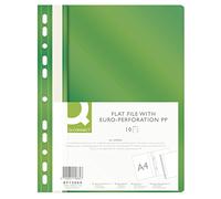 Q-CONNECT KF15664 Lot de 10 classeurs en plastique A4 Vert/Agrafeuse perforée avec bande d'étiquetage/couverture transparente/trous perforés/trous européens