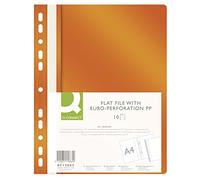 Q-CONNECT KF15665 Lot de 10 classeurs en plastique A4 Orange/Agrafeuses perforées avec bandes d'étiquetage/couvercle transparent/perforation/trous européens