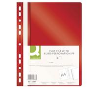 Q-CONNECT KF15666 Lot de 10 chemises en plastique perforées avec bande d'étiquetage avec couverture transparente et perforation Rouge Format A4