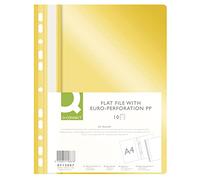 Q-CONNECT KF15667 Lot de 10 classeurs en plastique A4 Jaune/Agrafeuse perforée avec bande d'étiquetage/couverture transparente/trous perforés/trous européens