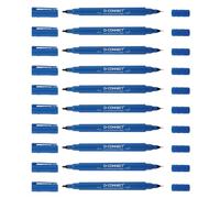 Q-Connect Lot de 10 marqueurs CD/DVD BD à double pointe - Épaisseur : avec une pointe en résine ultra fine de 0,4 mm et une plume acrylique de 1,0 mm - Bleu - Lot de 10 - Imperméables et non toxiques