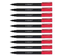 Q-Connect Lot de 10 marqueurs CD/DVD BD - Épaisseur : 0,6 mm - Rouge - Lot de 10 - Étanches - Pour écrire sur verre, plastique, métal, porcelaine, film, alcool - Non toxique