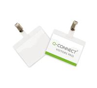Q-Connect Visitor KF01560 Lot de 25 porte-badges en PVC transparent avec clip ouverture supérieure 90 x 60 mm