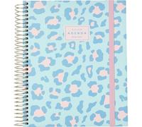 Q Kalon - Agenda Scolaire 2026 2027 - Septembre à Juin, Jour par Page, A5 (15x21 cm), Langues ESP, ENG, FRA et ALL, Couverture Rigide, Fermeture Spirale et Élastique, Avec Stickers - Savanna