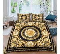 Q6A9Z3W7R Parure de lit Baroque Or 3D Chambre ado Moderne | Résistant aux couleurs, Fermeture invisible, Toutes saisons, Respirant, Lavable, Douillet Super king（260x220cm）