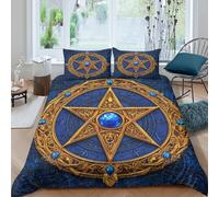 Q6A9Z3W7R Parure de lit Bleu Or Fantasy ado étudiant | Résistant à la décoloration, Zip caché, Toute saison, Respirant, Lavable en machine King（220x240cm）
