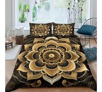 Q6A9Z3W7R Parure de lit Mandala Or Bohème Microfibre Chambre Étudiant | Doux, Résistant à la Décoloration, Fermeture Éclair Cachée, Toutes Saisons, Lavable en Machine Super king（260x220cm）