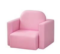 Qaba Canapé pour Enfants 2-en-1 Multifonctionnel Convertible Rose | Ensemble table et chaise