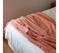 QABANE - Chemin De Lit Étole Aspect Mohair À Pois - Polyester - Tissage À Pois avec Franges - Usage Polyvalent Plaid Étole Chemin De Lit - 75 x 190 cm - Terracotta