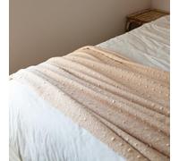 QABANE - Chemin De Lit Étole Aspect Mohair À Pois - Polyester - Tissage À Pois avec Franges - Usage Polyvalent Plaid Étole Chemin De Lit - 75 x 190 cm - Beige