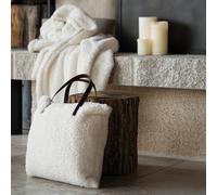 QABANE - Ensemble Plaid et Sac Sherpa - Polyester - Imitation Peau de Mouton - Fermeture Zippée - Anses Aspect Cuir - Taille 125 x 150 cm - Couleur Blanc Cassé