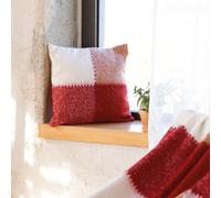 QABANE Home Maison - Housse de Coussin à Carreaux Aspect Mohair Polyester Bordeaux 45x45 cm