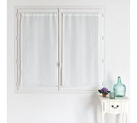 QABANE - Paire de Petits Voilages Unis à Rayures Fantaisie - Polyester - Transparent - pour Fenêtre Salon Cuisine - Prêts à Poser - Lavable Machine - 60 x 160 cm - Blanc
