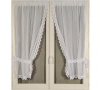 QABANE - Paire de Rideaux Bonne Femme à Bord Macramé - Polyester - Style Traditionnel et Moderne - Ourlet Passe Tringle - Prêts à Poser - 95 x 160 cm - Blanc