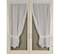 QABANE - Paire de Rideaux Bonne Femme à Bord Macramé - Polyester - Style Traditionnel et Moderne - Ourlet Passe Tringle - Prêts à Poser - 95 x 120 cm - Blanc