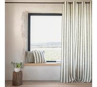 QABANE - Rideau 100% Coton Larges Rayures LOURMARIN - Coton Flammé à Rayures Tissées - Finition Lavée avec Œillets Métalliques - Prêt-à-Poser pour Salon, Chambre - 140 x 260 cm - Kaki