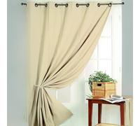 QABANE - Rideau 100% Occultant Ignifugé M1 Non Feu - Polyester Unis - Non Feu M1, Isolation Phonique et Thermique - Idéal pour Chambre, Salon, Hôtel - 140 x 260 cm - Écru