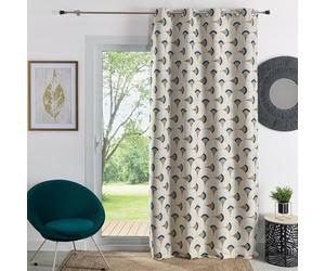 QABANE - Rideau d'Ameublement en Jacquard - Tissu Tamisant Motif Ethnique - Œillets Couleur Canon de Fusil - Prêt à Poser avec Recoupe Possible - Salon ou Chambre - 140 x 260 cm - Jaune Ocre