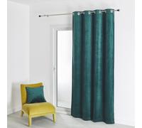 QABANE - Rideau en Velours Feutré Uni - Velours Doux Épais - Occultant Anti Bruit Thermique - pour Salon Chambre Bureau - 8 Œillets Ø 4 cm - 135 x 260 cm - Bleu Paon