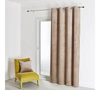 QABANE - Rideau en Velours Feutré Uni - Velours Doux Épais - Occultant Anti Bruit Thermique - pour Salon Chambre Bureau - 8 Œillets Ø 4 cm - 135 x 260 cm - Lin