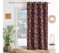 QABANE - Rideau Jacquard Motif Panthère - Polyester - Tamisant avec Œillets Ronds - Ambiance Exotique Végétale - Salon Chambre Cuisine - 140 x 260 cm - Bordeaux