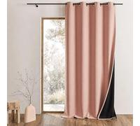 QABANE - Rideau Thermique Phonique et Semi Occultant KONFOR - Flanelle et Polyester - Isolant Anti Bruit et Froid - Prêt à Poser avec Oeillets - 140 x 260 cm - Rose
