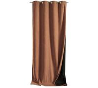 QABANE - Rideau Thermique Phonique et Semi Occultant KONFOR - Flanelle et Polyester - Isolant Anti Bruit et Froid - Prêt à Poser avec Oeillets - 140 x 260 cm - Marron Clair