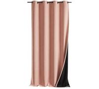 QABANE - Rideau Thermique Phonique et Semi Occultant KONFOR - Flanelle et Polyester - Isolant Anti Bruit et Froid - Prêt à Poser avec Oeillets - 140 x 300 cm - Rose