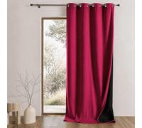 QABANE - Rideau Thermique Phonique et Semi Occultant KONFOR - Flanelle et Polyester - Isolant Anti Bruit et Froid - Prêt à Poser avec Oeillets - 140 x 300 cm - Rouge