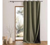 QABANE - Rideau Thermique Phonique et Semi Occultant KONFOR - Flanelle et Polyester - Isolant Anti Bruit et Froid - Prêt à Poser avec Oeillets - 140 x 260 cm - Kaki