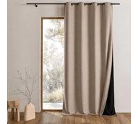 QABANE - Rideau Thermique Phonique et Semi Occultant KONFOR - Flanelle Polyester - Uni - Double Face - Isolation Thermique et Phonique - Réduction Bruit 5dB - Prêt à Poser - 140 x 260 cm - Beige