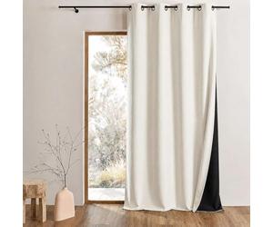 QABANE - Rideau Thermique Phonique et Semi Occultant KONFOR - Flanelle Polyester - Uni - Double Face - Isolation Thermique et Phonique - Réduction Bruit 5dB - Prêt à Poser - 140 x 260 cm - Blanc Cassé
